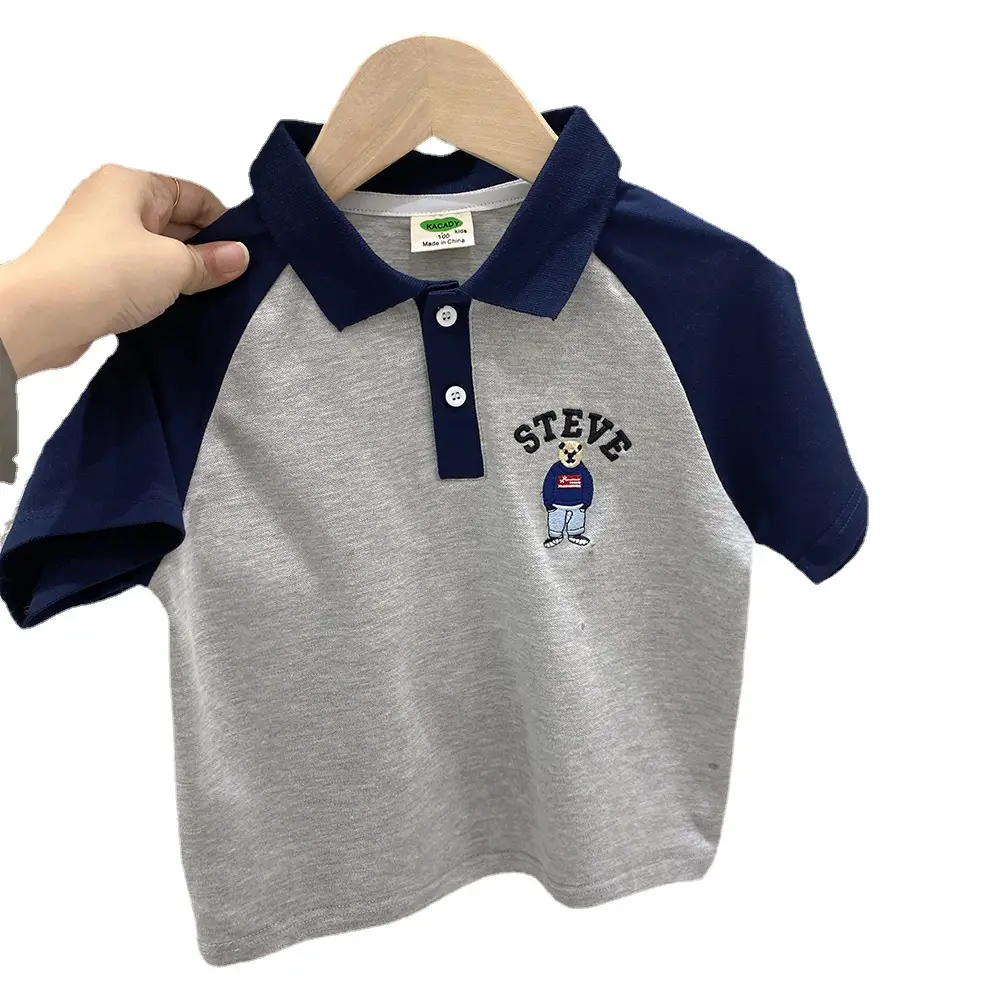 2025 Boys Polo Shirt Grey Blue Contrast Summer Wear - Image 9