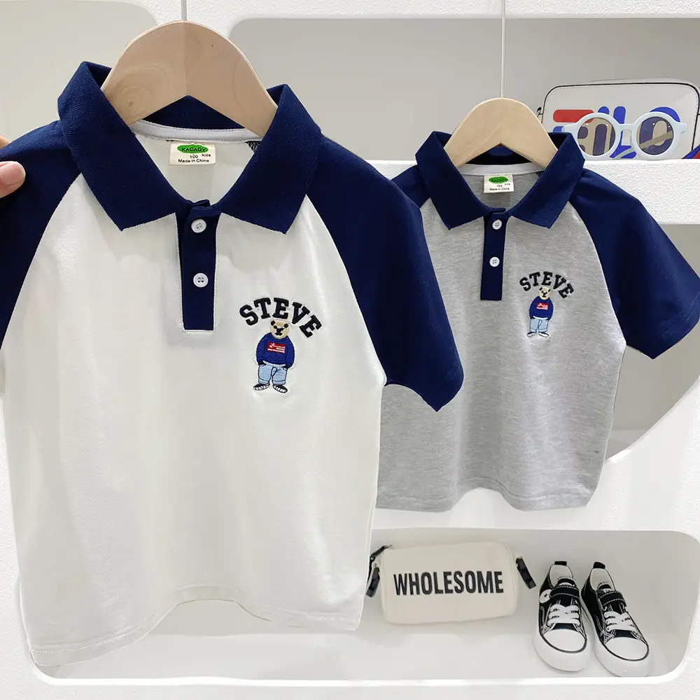 2025 Boys Polo Shirt Grey Blue Contrast Summer Wear β feature 1