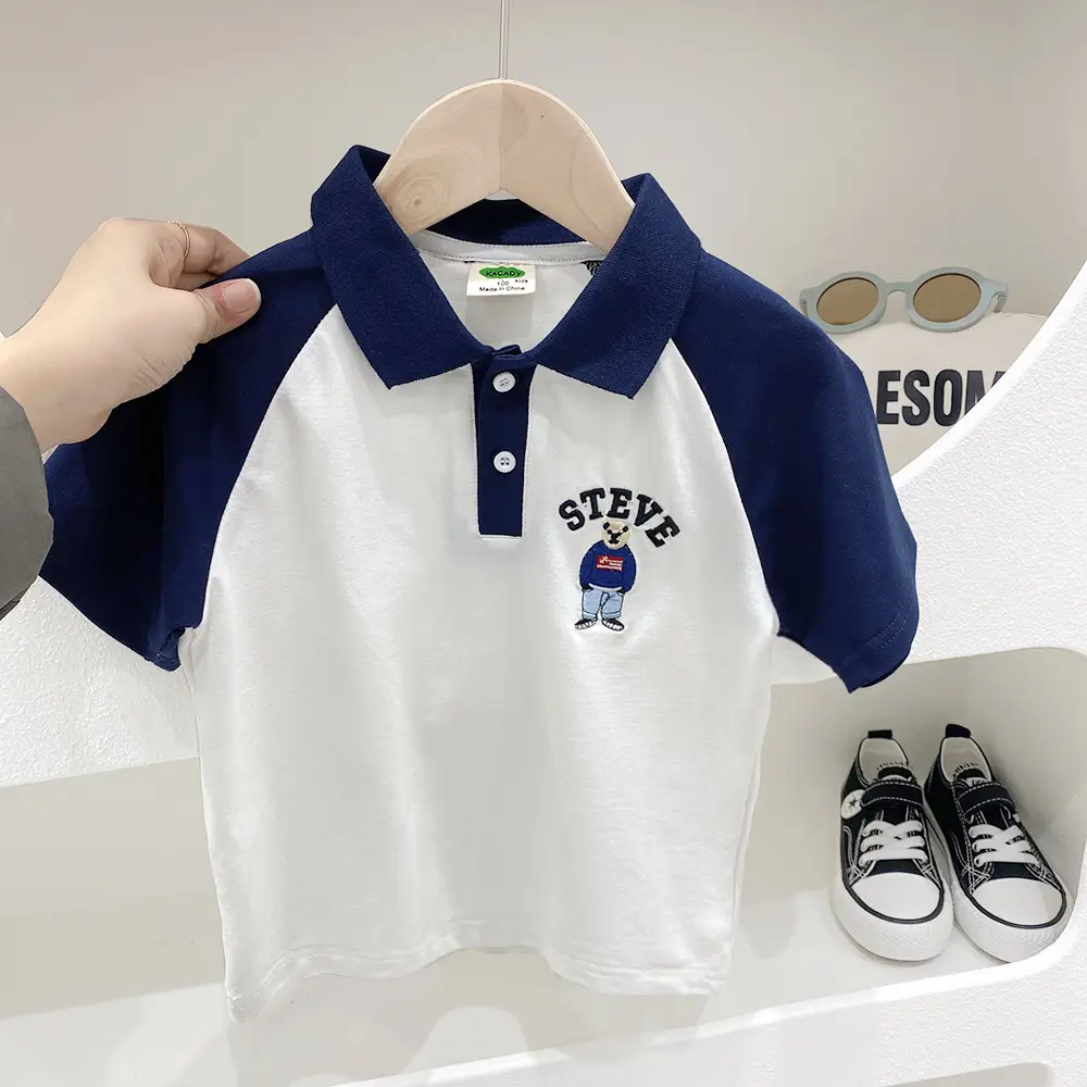 2025 Boys Polo Shirt Grey Blue Contrast Summer Wear β feature 2