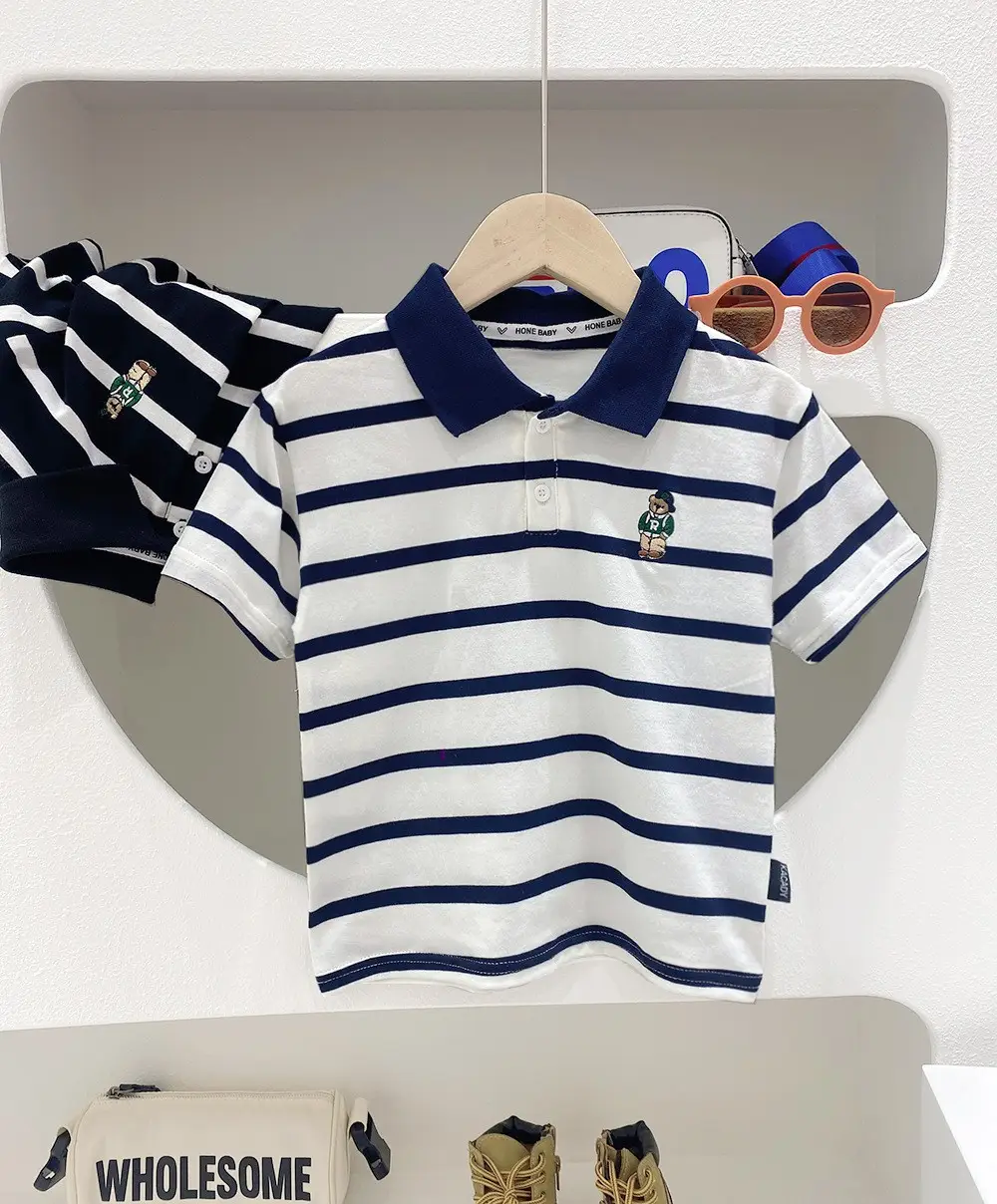 2025 Boys Polo Shirt Grey Blue Contrast Summer Wear - Image 3