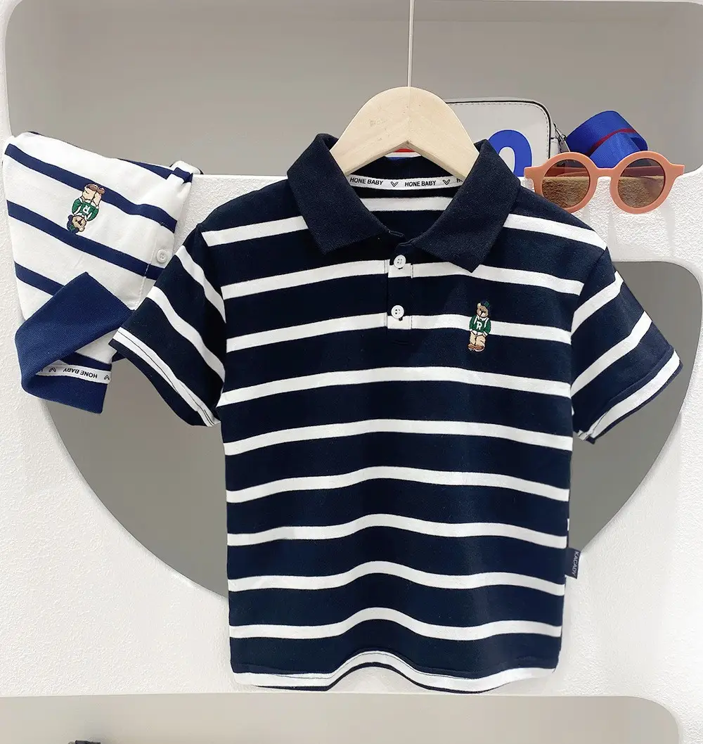 2025 Boys Polo Shirt Grey Blue Contrast Summer Wear - Image 4