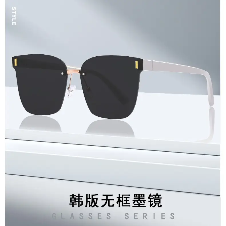 Women's Frameless UV400 Sunglasses Grey White - Image 8
