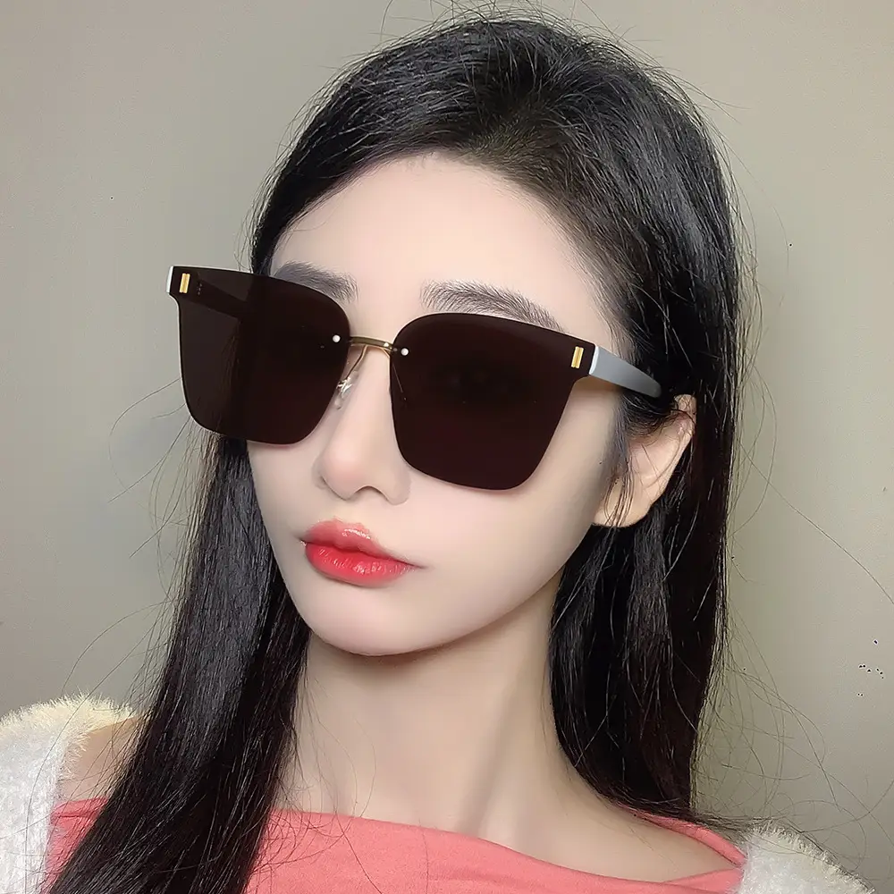 Women's Frameless UV400 Sunglasses Grey White - Image 9