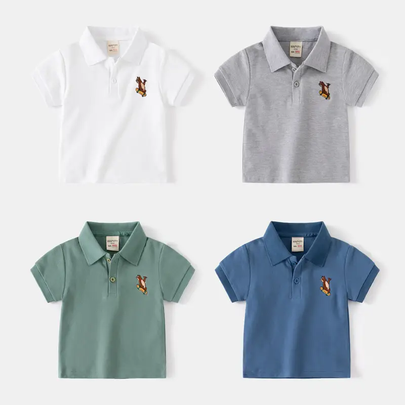 Boys Grey Embroidered Polo T-Shirt 2023