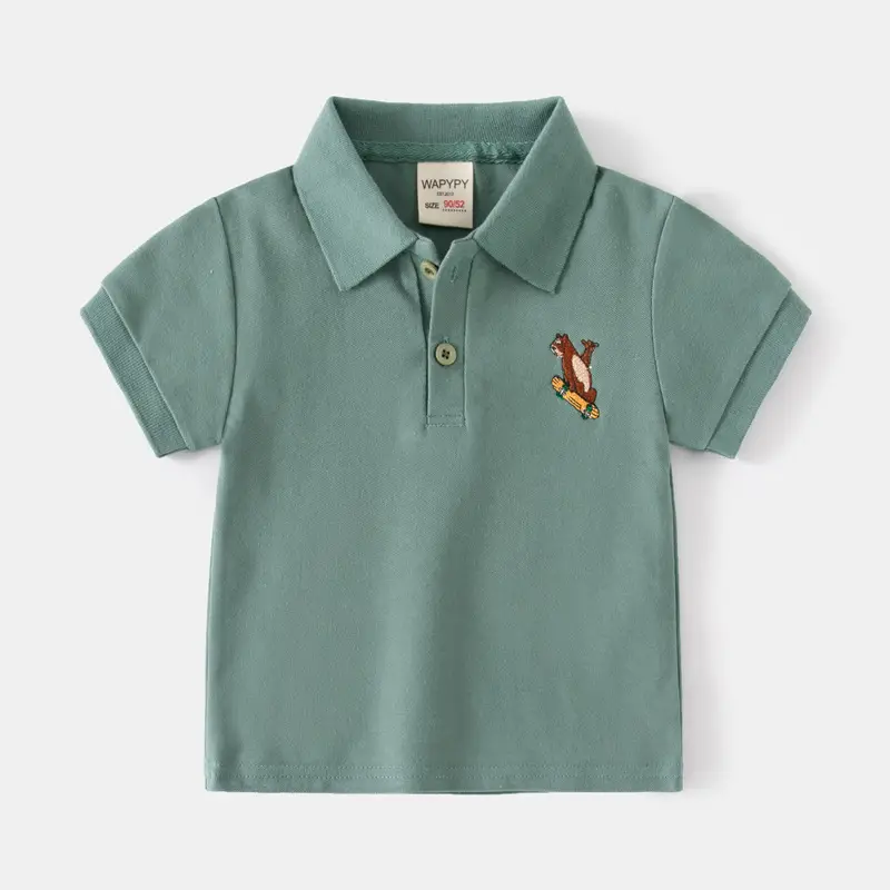 Boys Grey Embroidered Polo T-Shirt 2023
