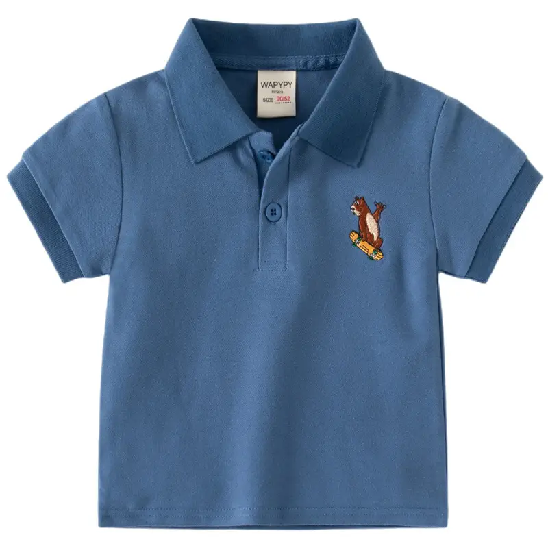 Boys Grey Embroidered Polo T-Shirt 2023