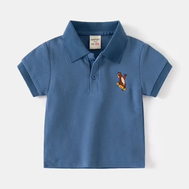 Boys Grey Embroidered Polo T-Shirt 2023