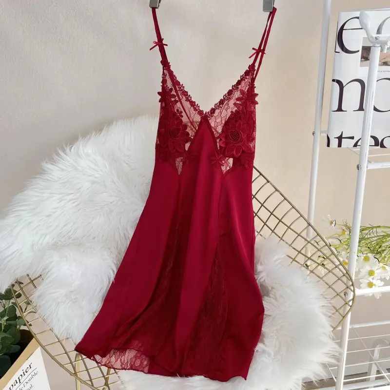 Red Silk Nightgown Sling for Women 2023 - Image 5