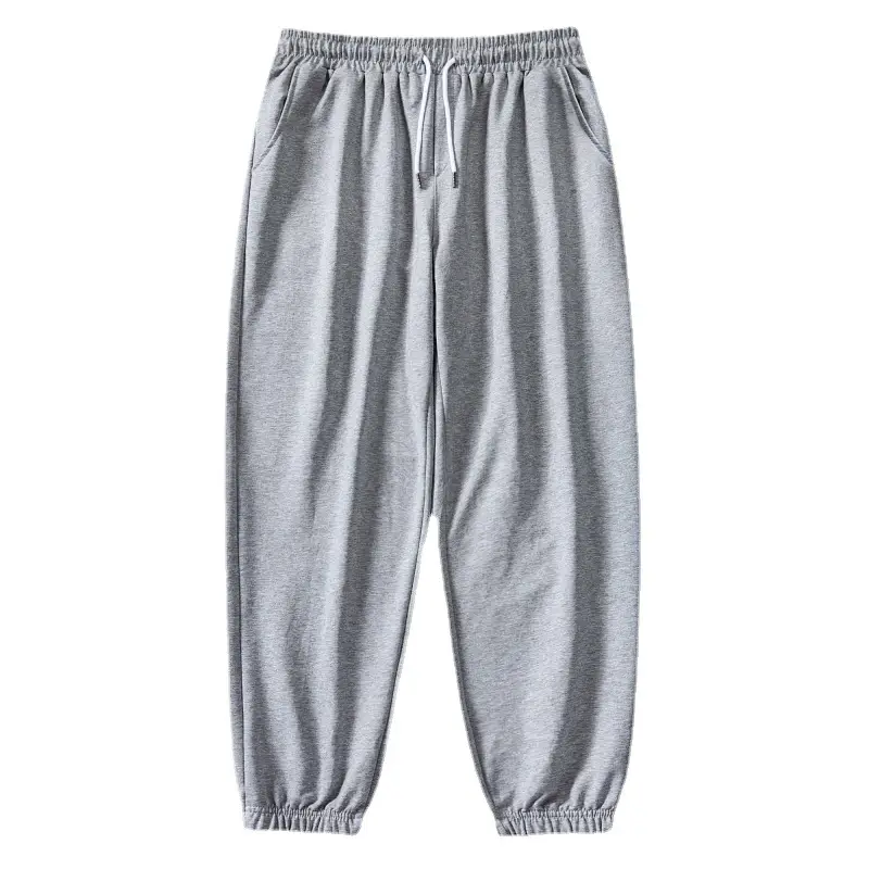 Men Cotton Eight Point Sports Pants Solid Color Wide Leg - Image 7