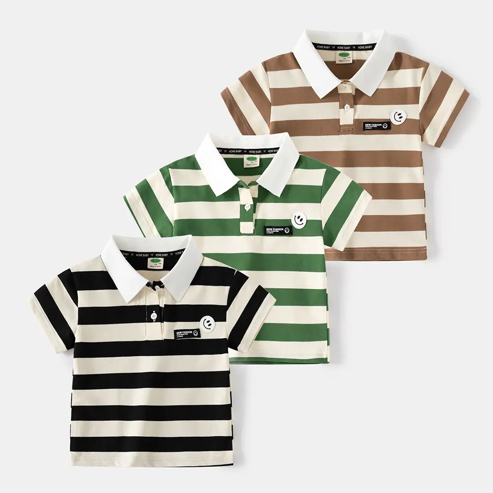 Green Striped Polo Shirt for Boys Summer Wear — feature 1