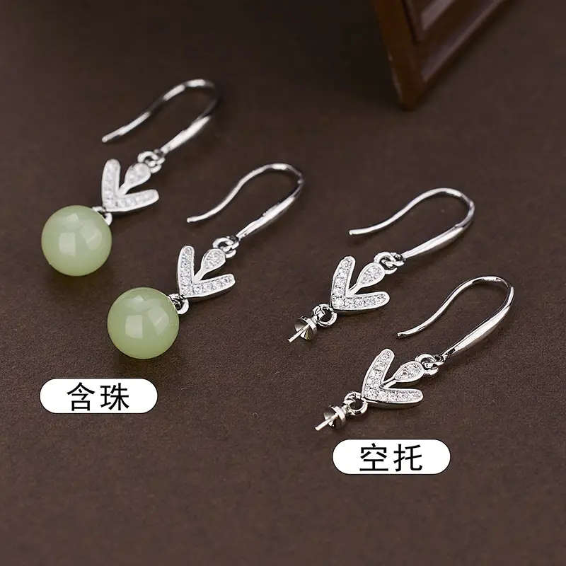2023 Hetian Jade Leaf Earrings with Zircon - Image 2