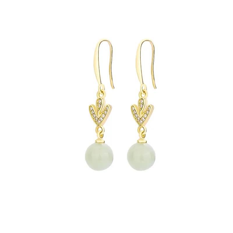 2023 Hetian Jade Leaf Earrings with Zircon - Image 5