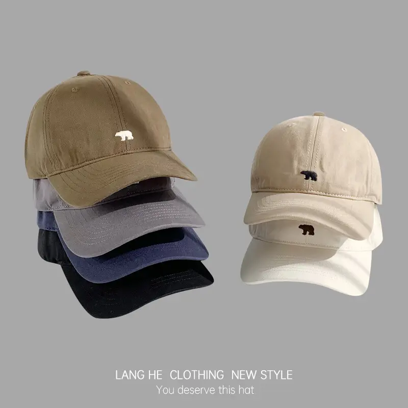Men's Black Korean Style Baseball Cap with Polar Bear Embroidery - Image 9