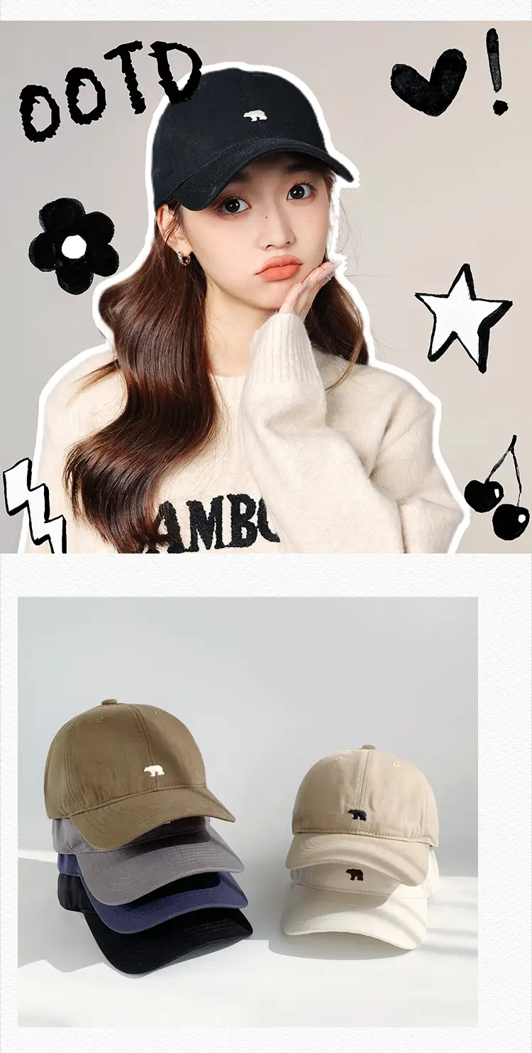 Men's Black Korean Style Baseball Cap with Polar Bear Embroidery — feature 25
