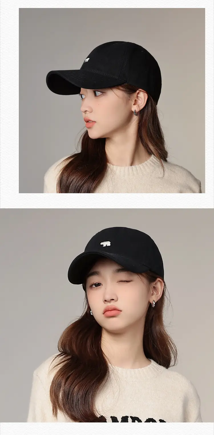 Men's Black Korean Style Baseball Cap with Polar Bear Embroidery — feature 26