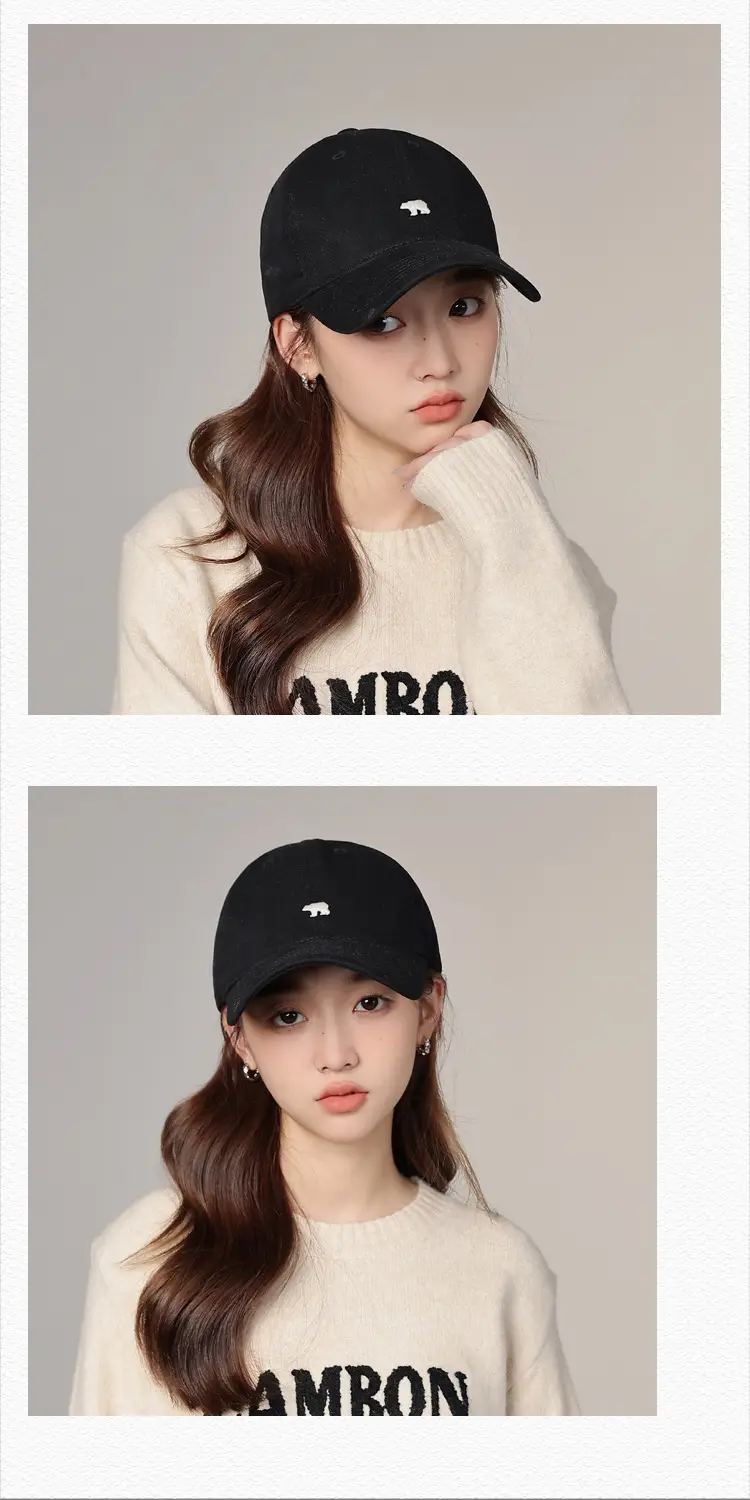 Men's Black Korean Style Baseball Cap with Polar Bear Embroidery — feature 27