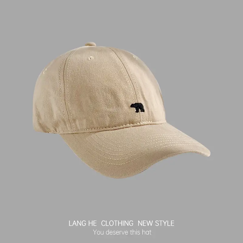 Men's Black Korean Style Baseball Cap with Polar Bear Embroidery - Image 2