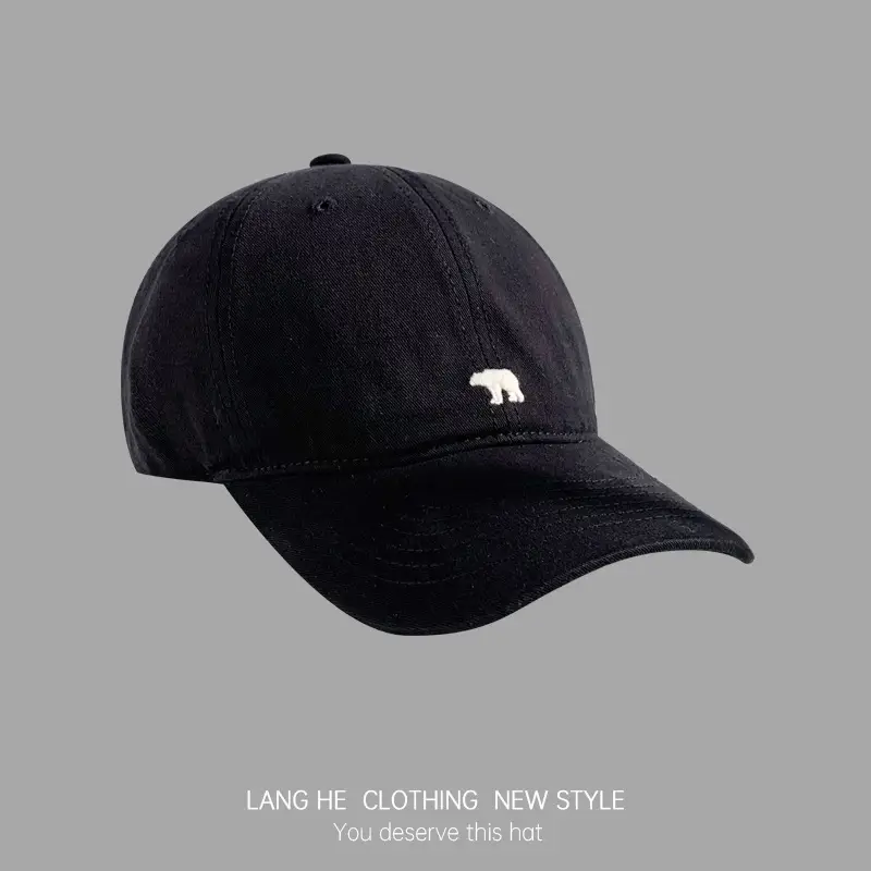 Men's Black Korean Style Baseball Cap with Polar Bear Embroidery - Image 4