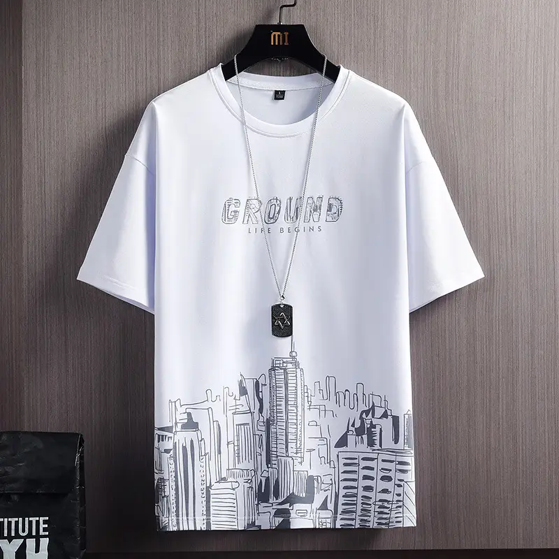 Men Black Printed T-Shirt Short Sleeve Summer Wear