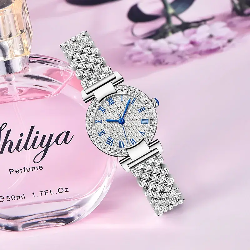 Full Diamond Women's Quartz Watch with Silver Bracelet - Image 3