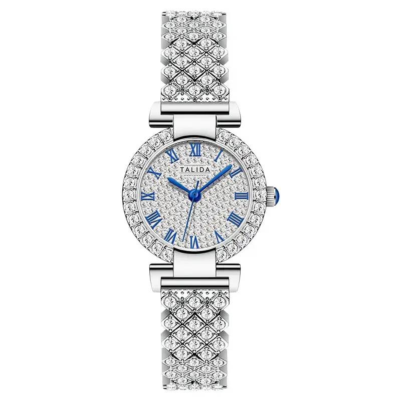 Full Diamond Women's Quartz Watch with Silver Bracelet - Image 6