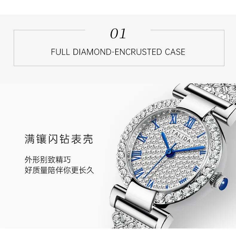 Full Diamond Women's Quartz Watch with Silver Bracelet — feature 12