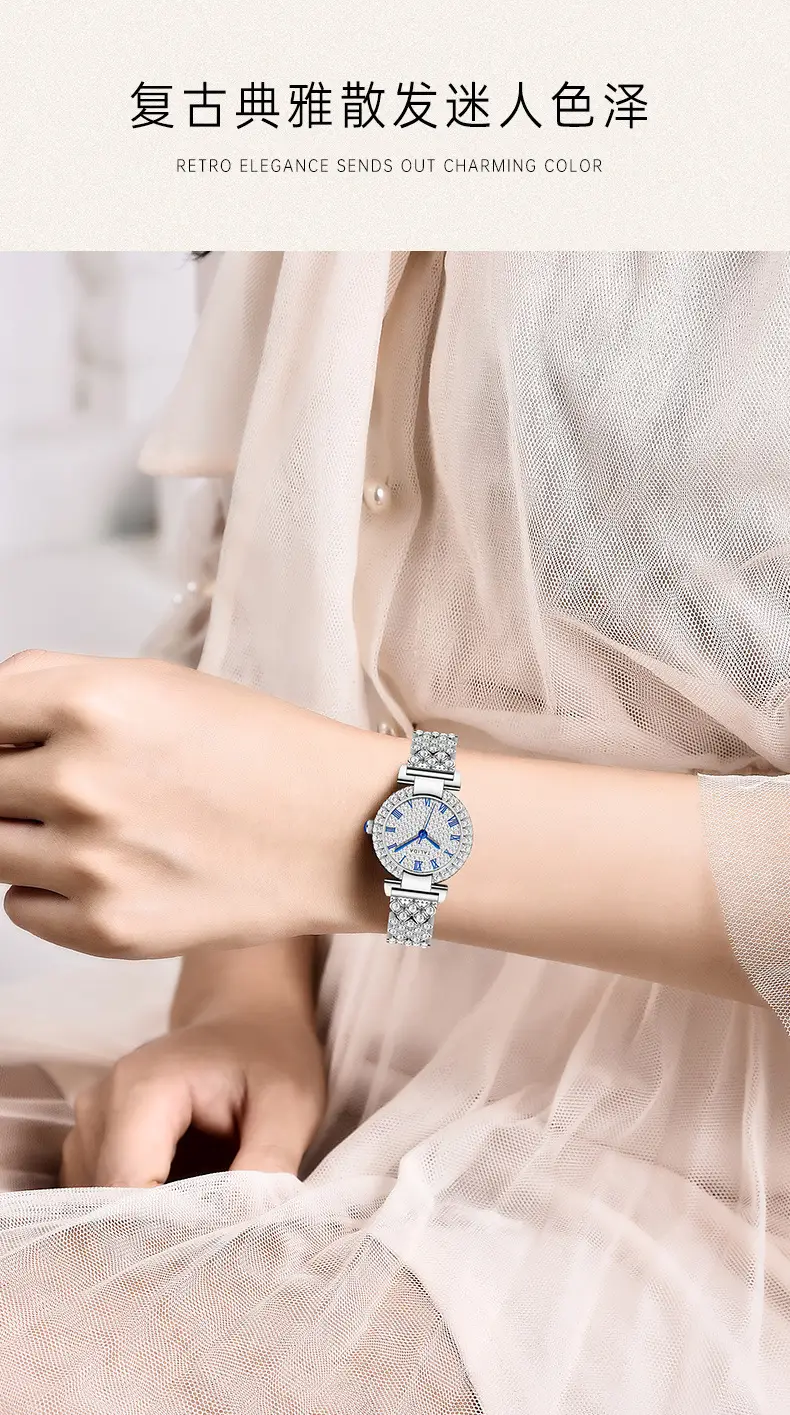 Full Diamond Women's Quartz Watch with Silver Bracelet — feature 6