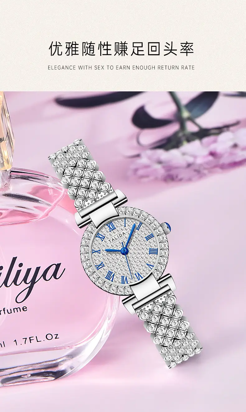 Full Diamond Women's Quartz Watch with Silver Bracelet — feature 7