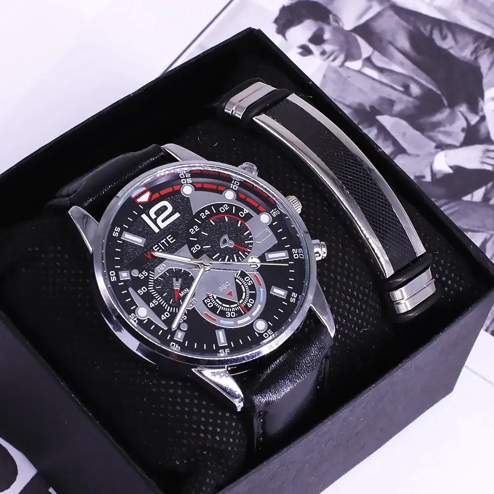 Men's Black Chronograph Watch with Gold Strap - Image 3