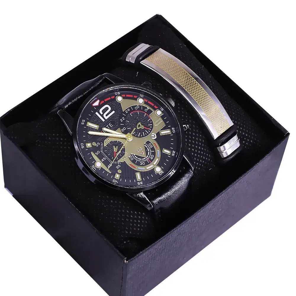 Men's Black Chronograph Watch with Gold Strap - Image 8