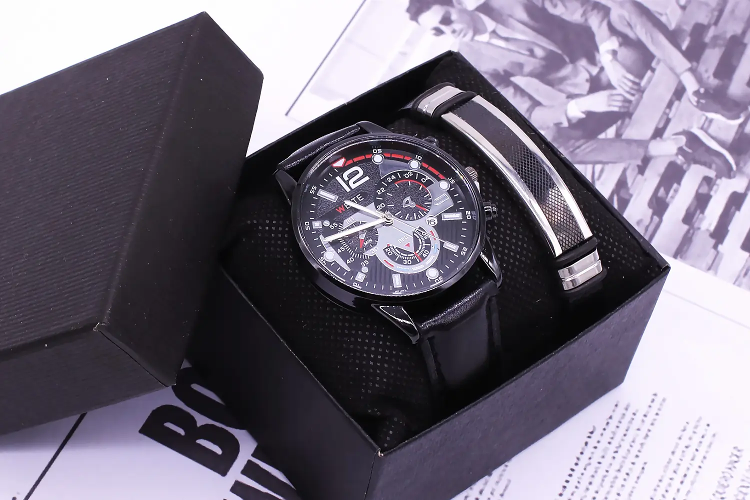 Men's Black Chronograph Watch with Gold Strap — feature 8