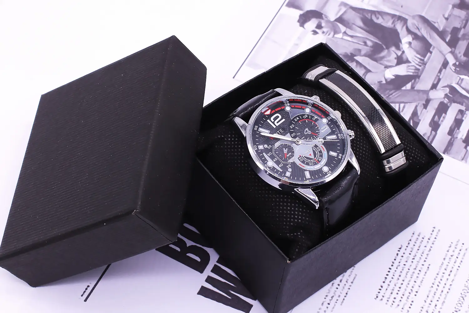Men's Black Chronograph Watch with Gold Strap — feature 9