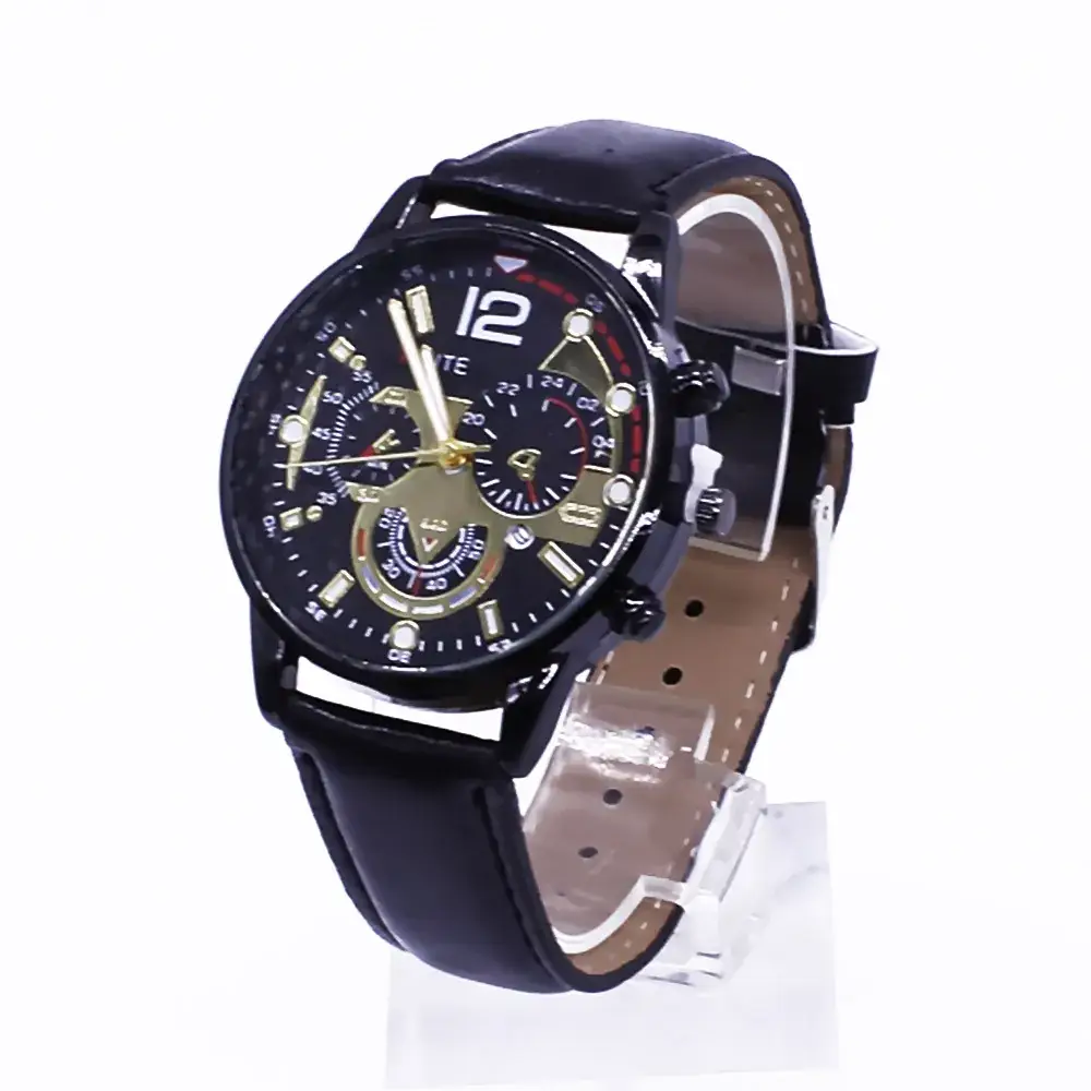 Men's Black Chronograph Watch with Gold Strap - Image 4