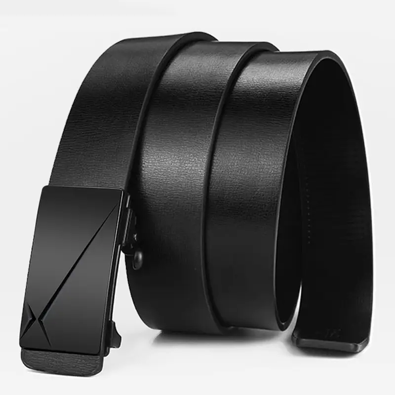 Men's Black Leather Belt with Automatic Buckle - Image 4