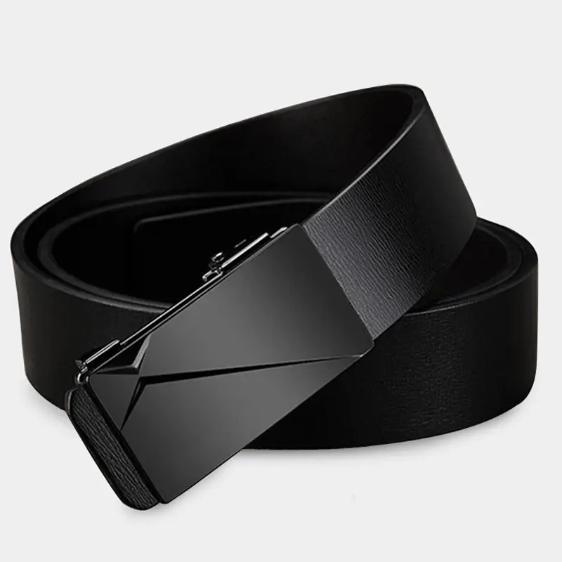 Men's Black Leather Belt with Automatic Buckle - Image 5