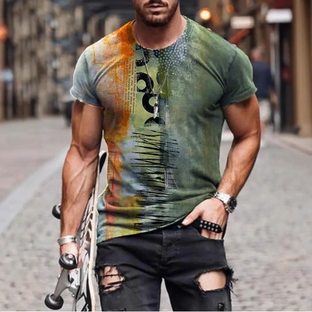 2025 Men's Abstract Printed T-Shirt Street Casual Wear