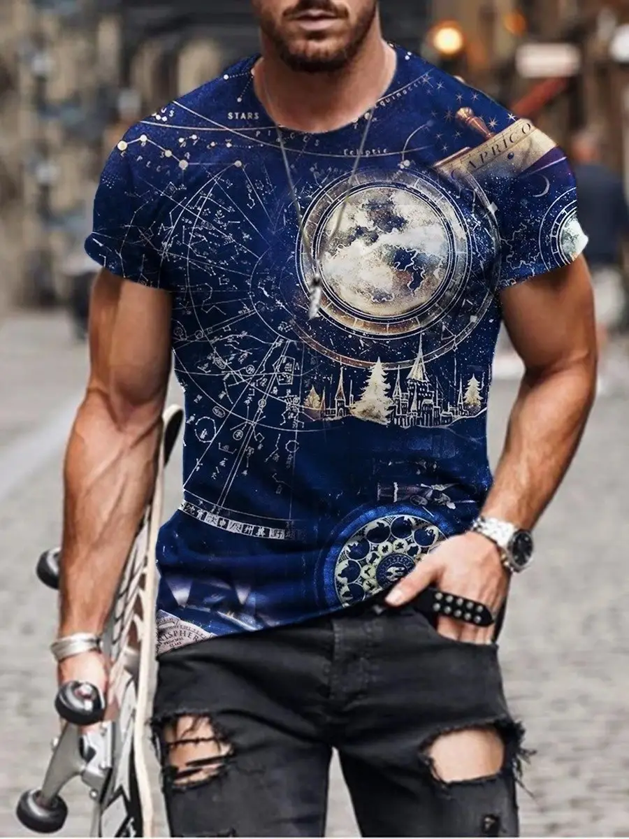 2025 Men's Abstract Printed T-Shirt Street Casual Wear