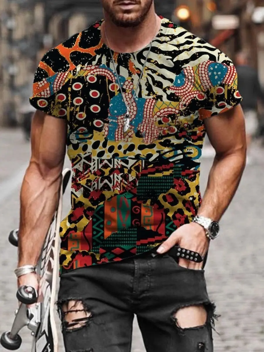 2025 Men's Abstract Printed T-Shirt Street Casual Wear