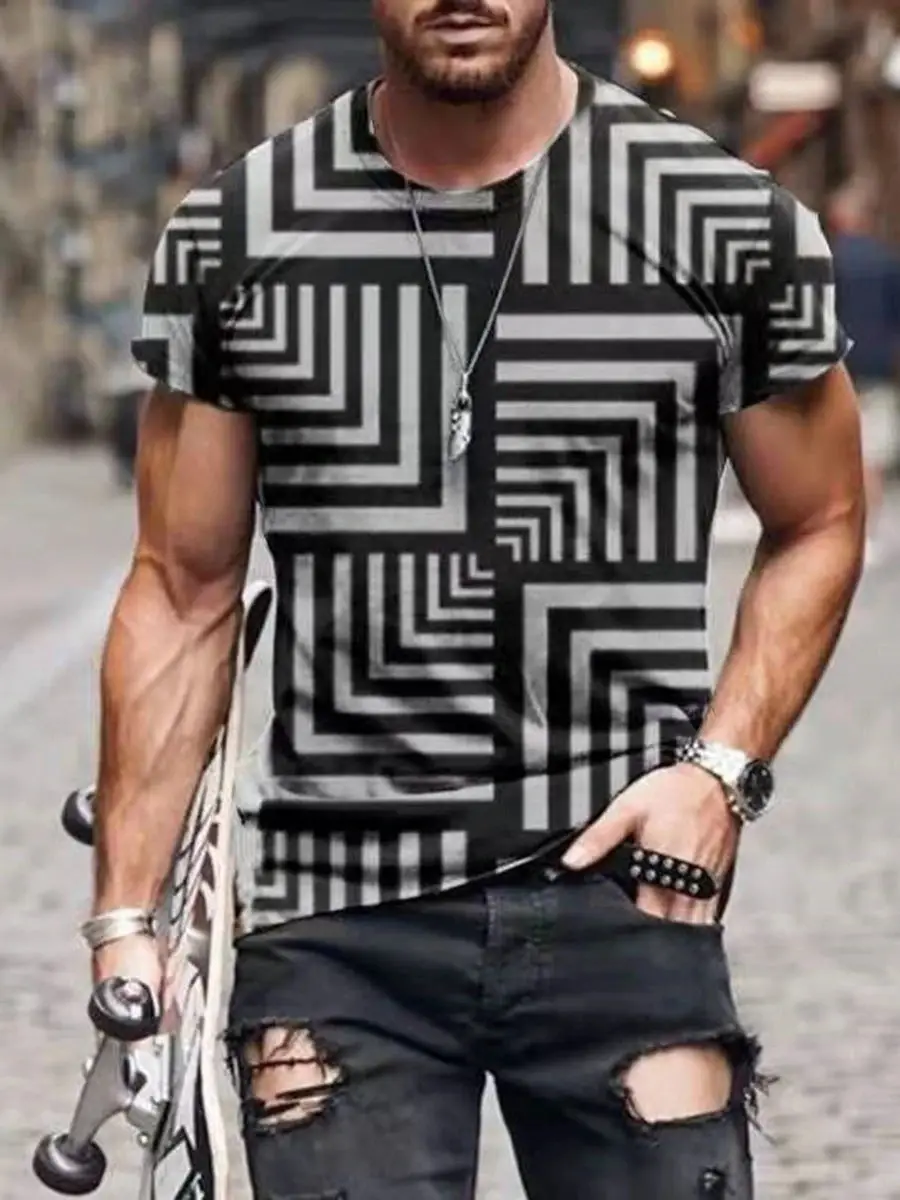 2025 Men's Abstract Printed T-Shirt Street Casual Wear