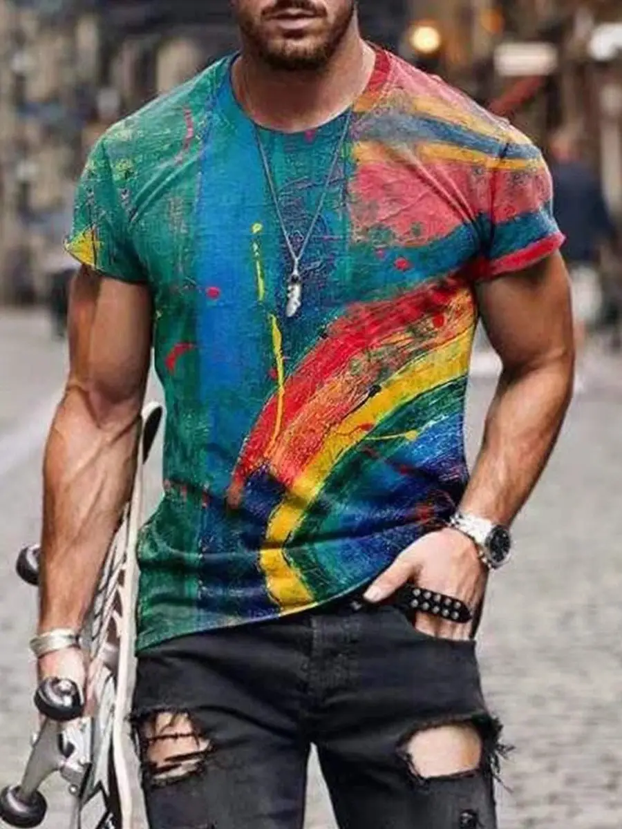 2025 Men's Abstract Printed T-Shirt Street Casual Wear