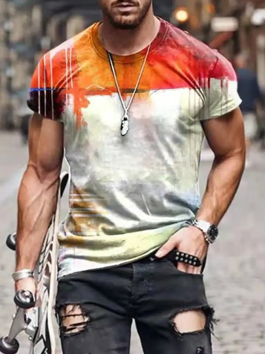 2025 Men's Abstract Printed T-Shirt Street Casual Wear