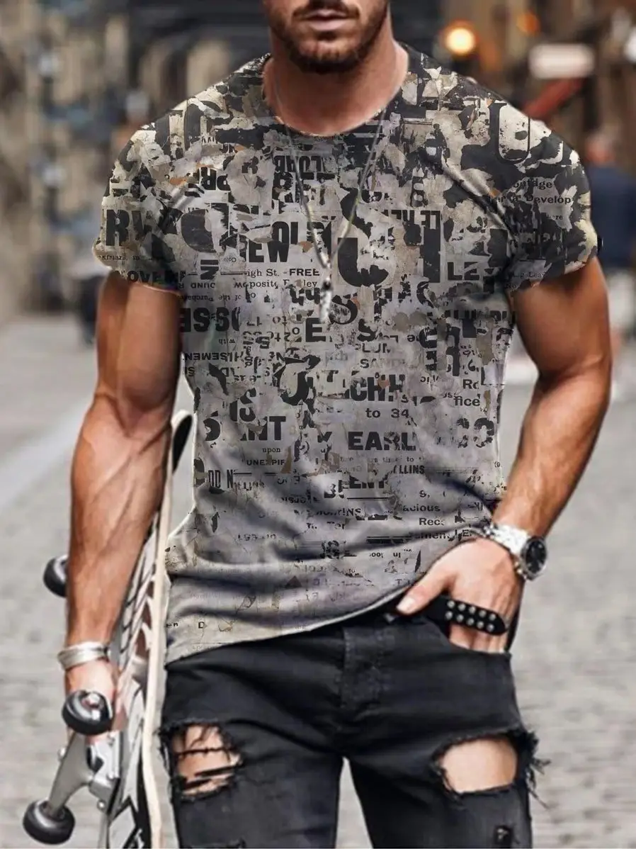 2025 Men's Abstract Printed T-Shirt Street Casual Wear