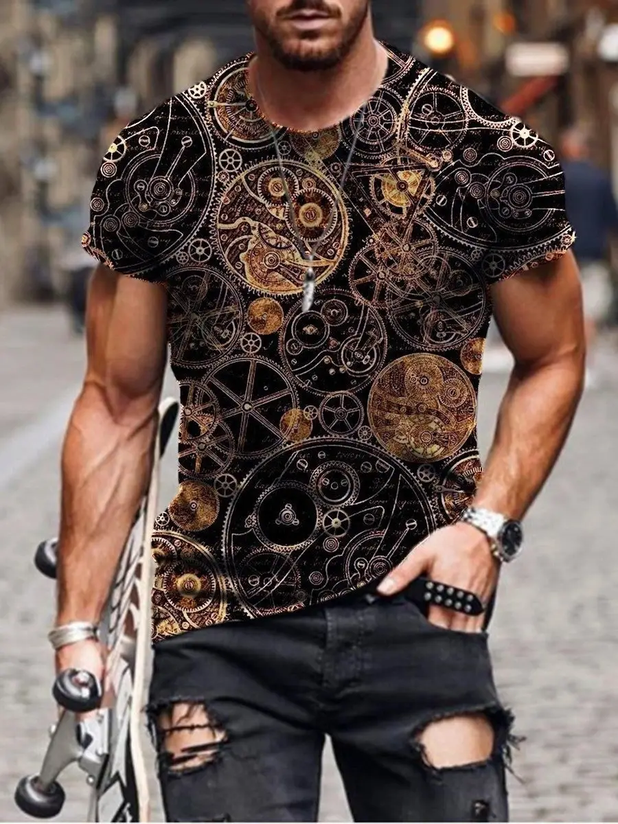 2025 Men's Abstract Printed T-Shirt Street Casual Wear