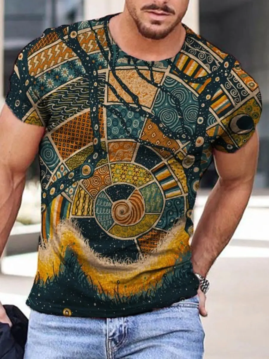 2025 Men's Abstract Printed T-Shirt Street Casual Wear