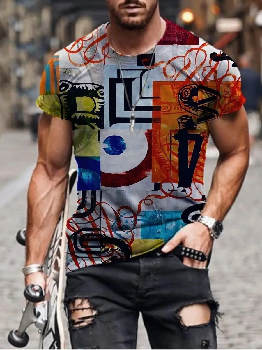 2025 Men's Abstract Printed T-Shirt Street Casual Wear