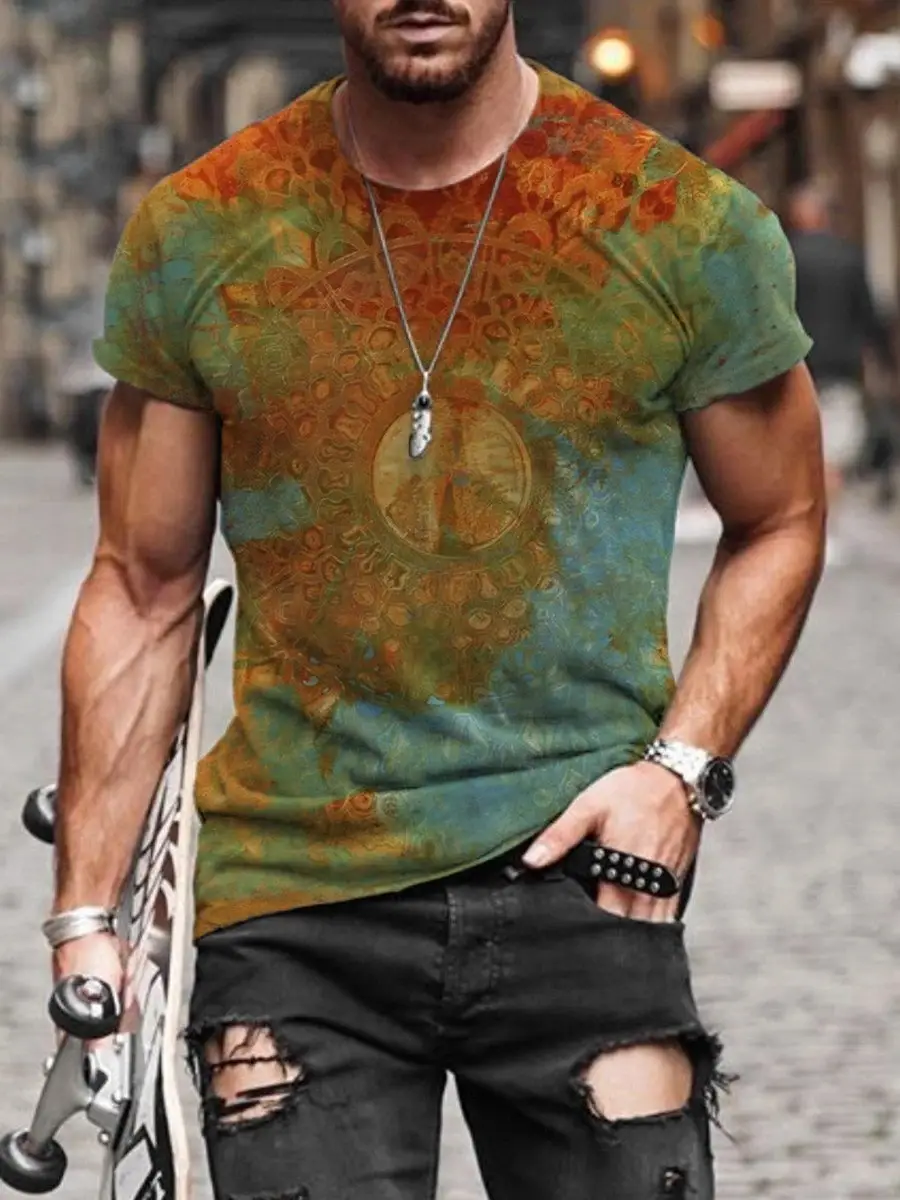 2025 Men's Abstract Printed T-Shirt Street Casual Wear