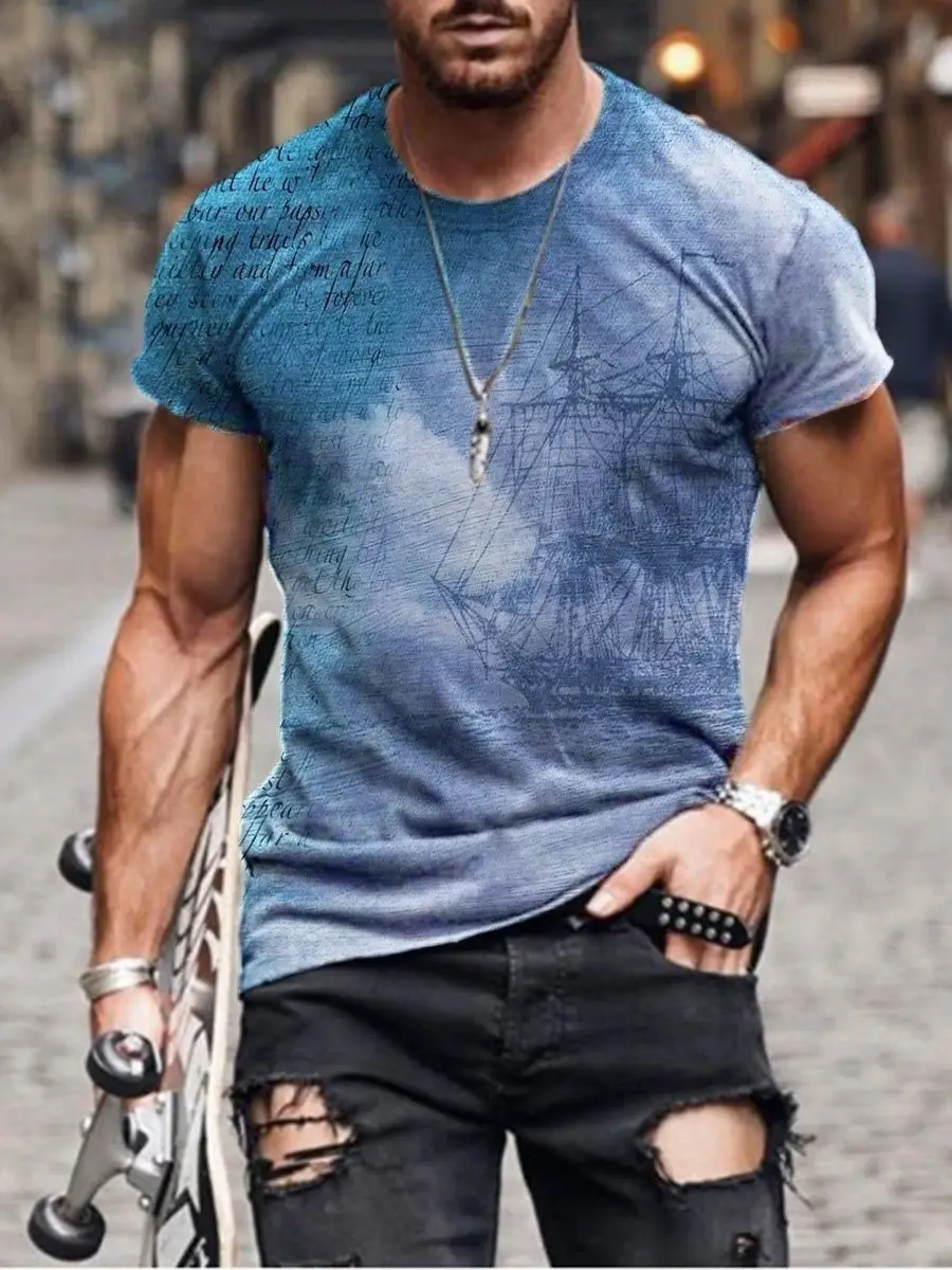 2025 Men's Abstract Printed T-Shirt Street Casual Wear