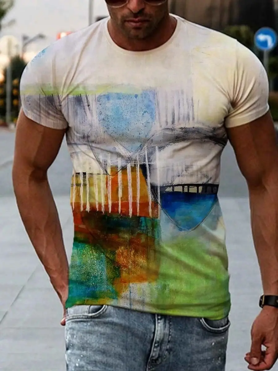 2025 Men's Abstract Printed T-Shirt Street Casual Wear
