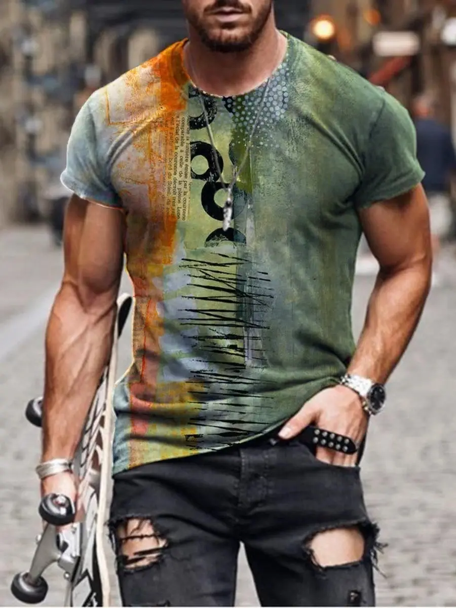 2025 Men's Abstract Printed T-Shirt Street Casual Wear