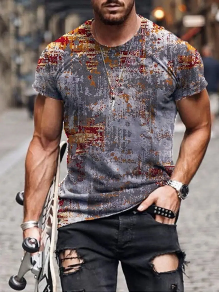 2025 Men's Abstract Printed T-Shirt Street Casual Wear